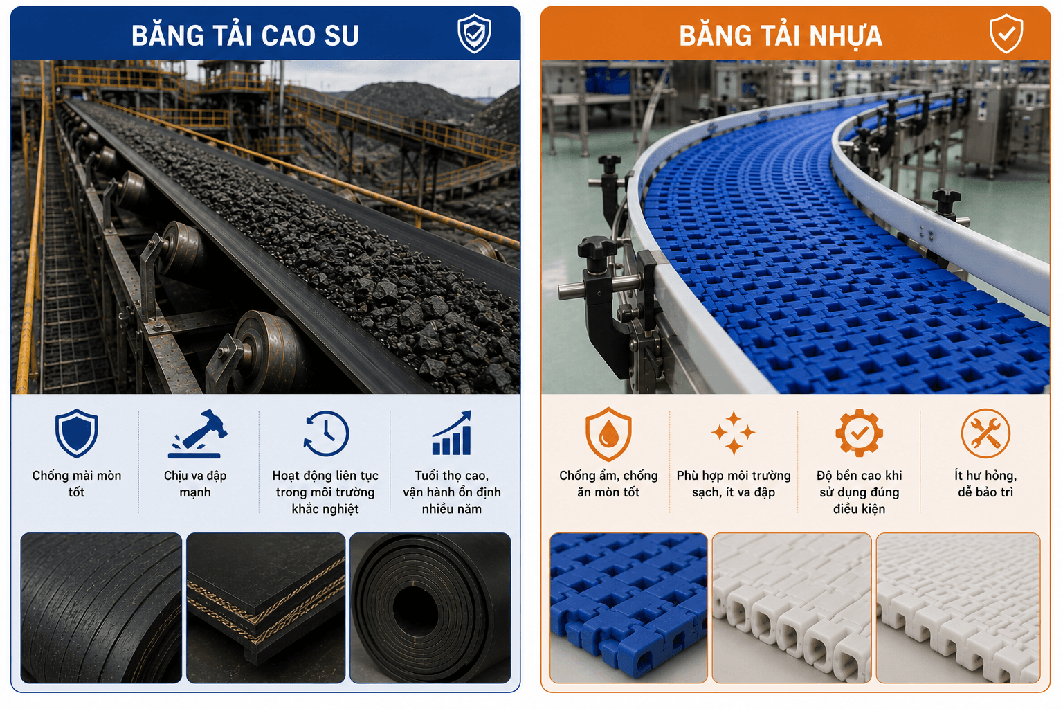 độ bền và tuổi thọ của băng tải cao su