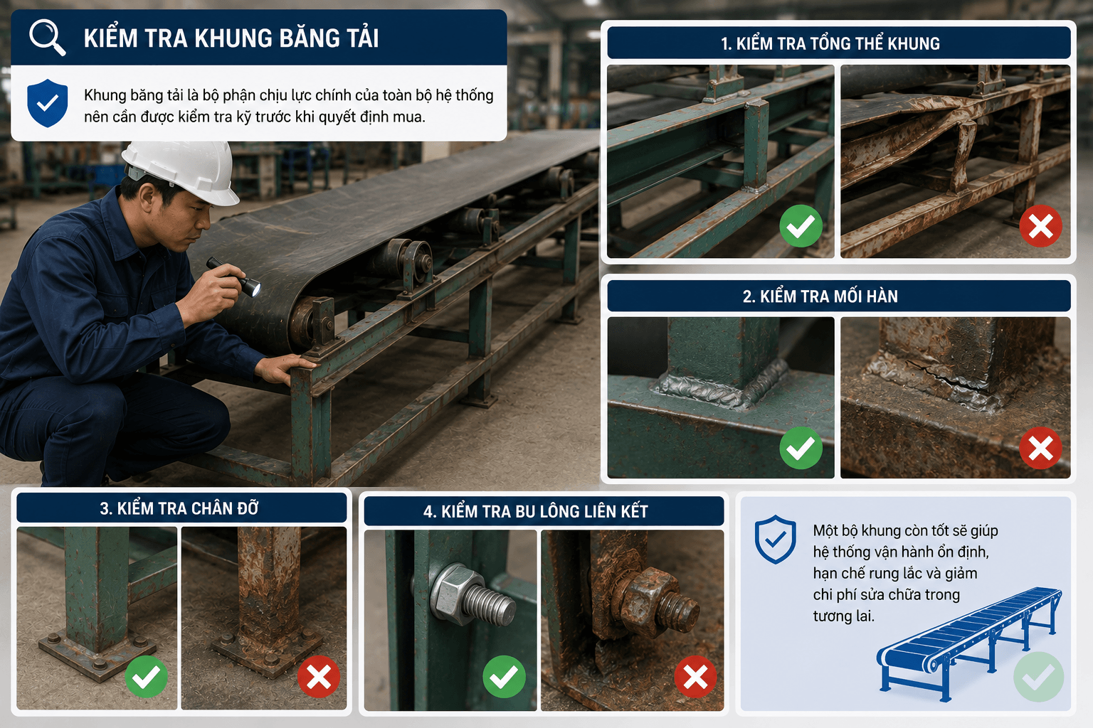 kiểm tra khung băng tải