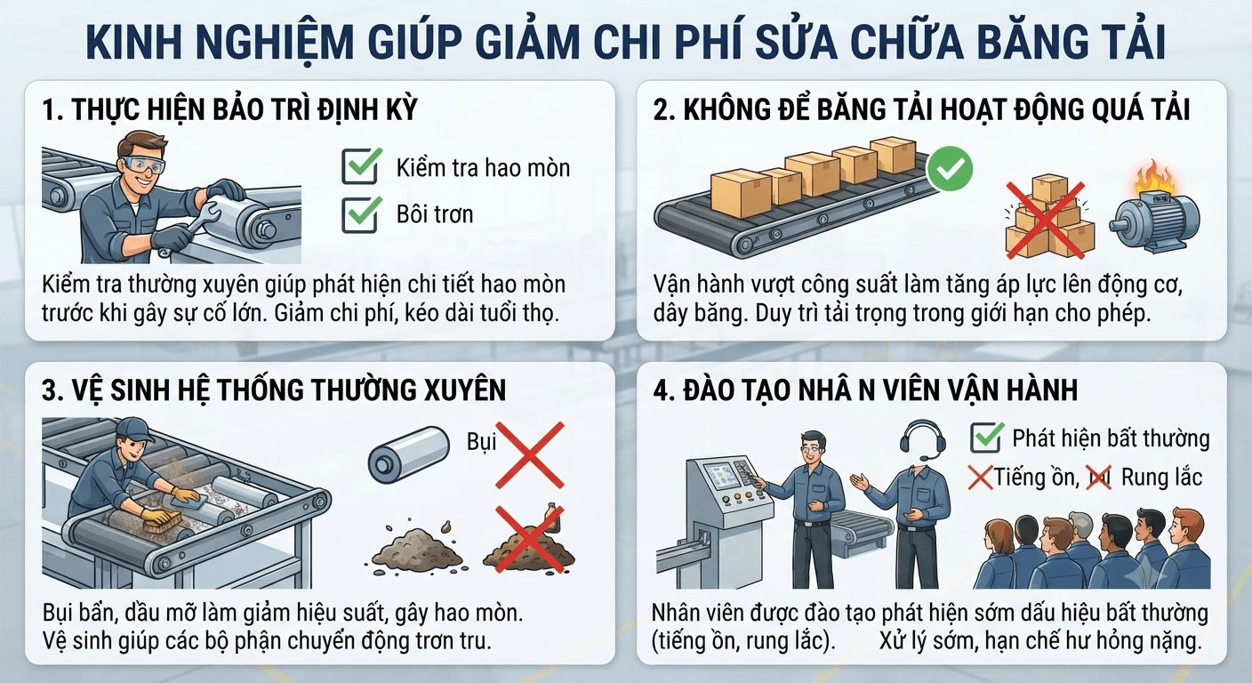 kinh nghiệm giúp giảm chi phí sửa chữa băng tải