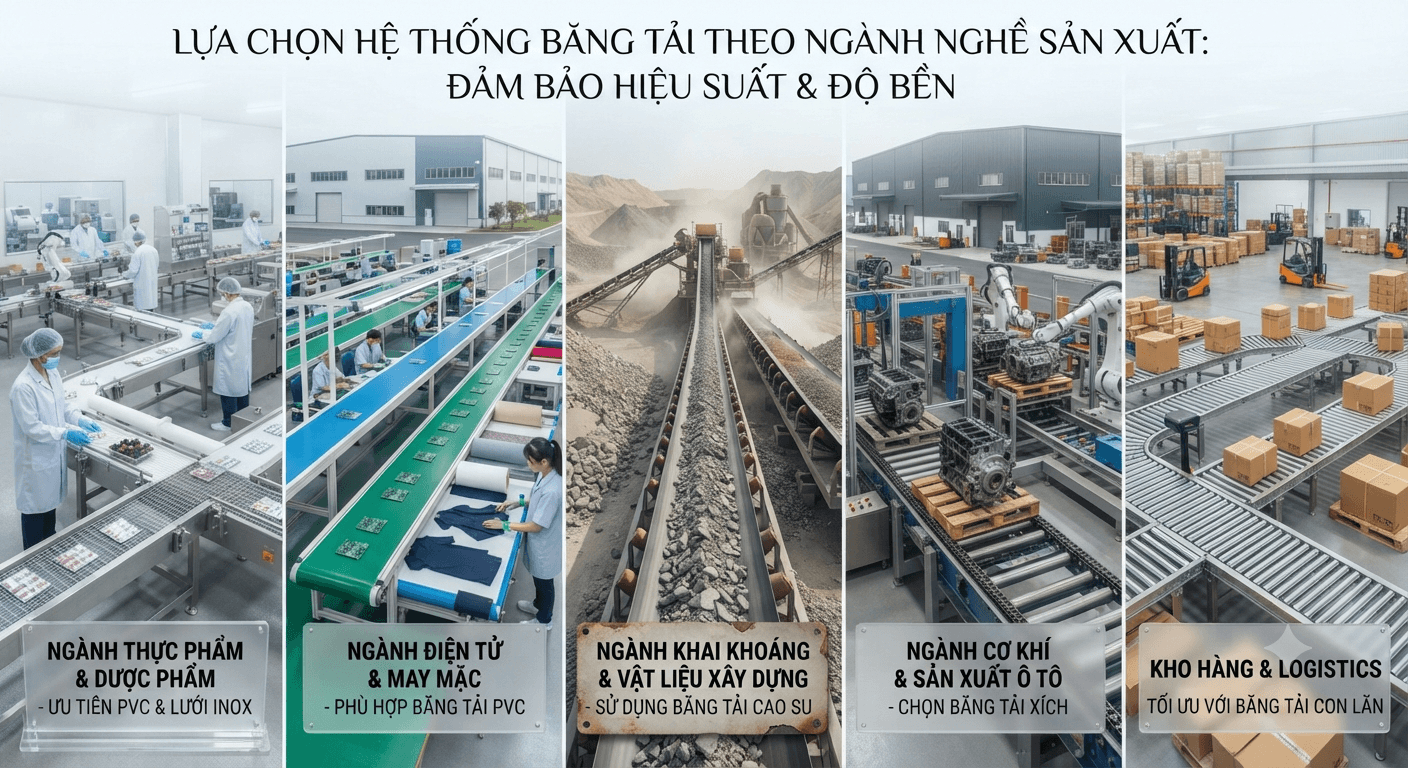 lựa chọn băng tải theo ngành nghề sản xuất