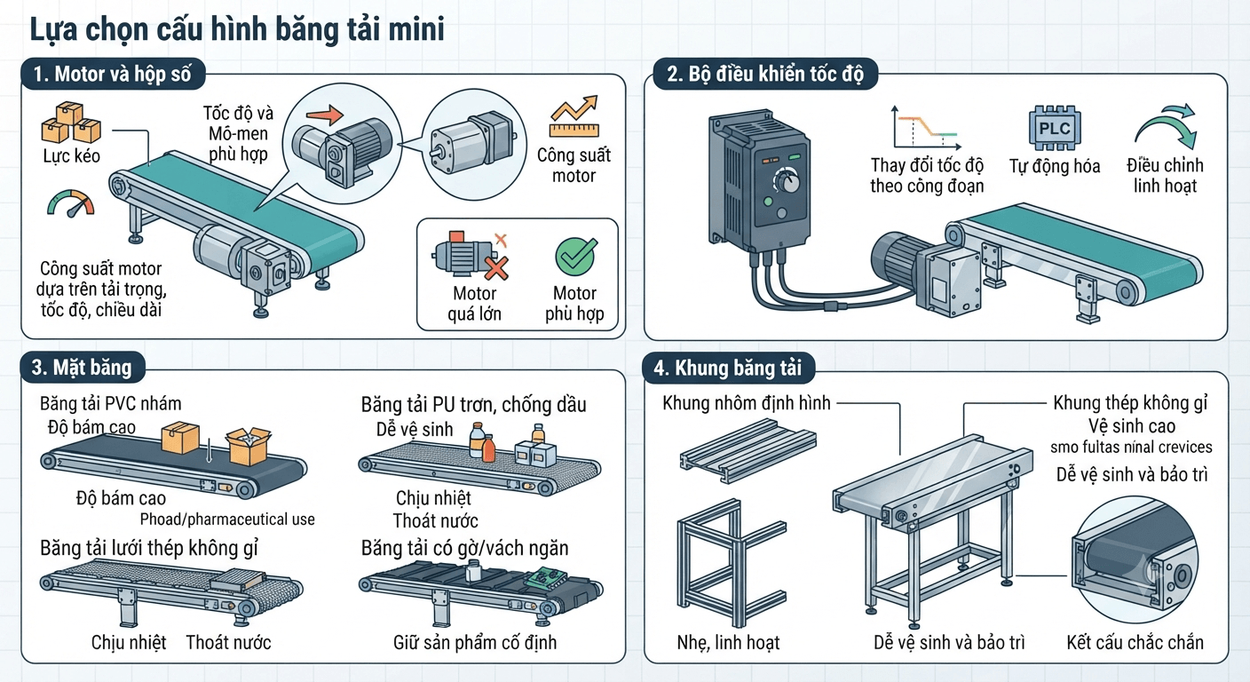 Lựa chọn cấu hình băng tải mini
