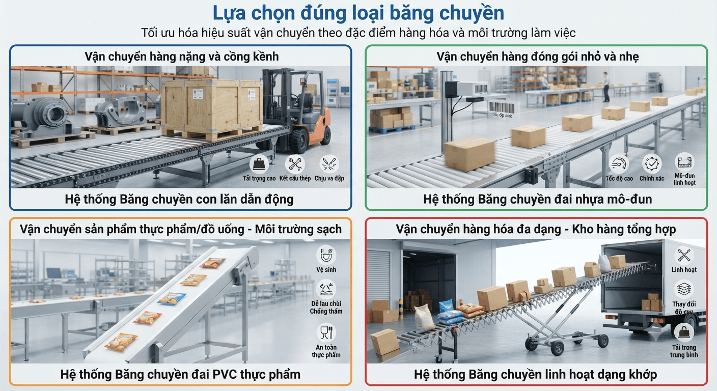 lựa chọn đúng loại băng chuyền