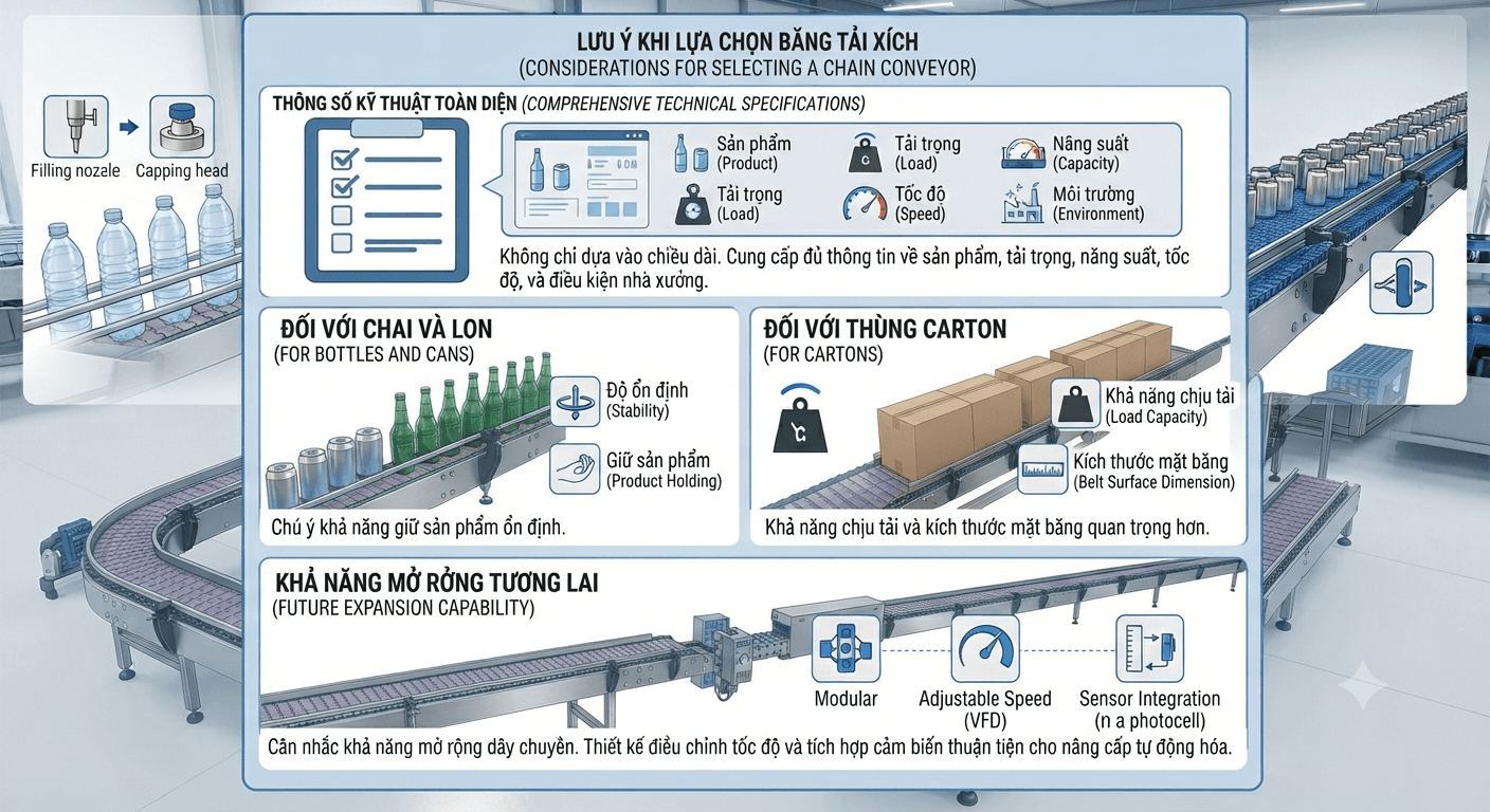 Lưu ý khi lựa chọn băng tải xích