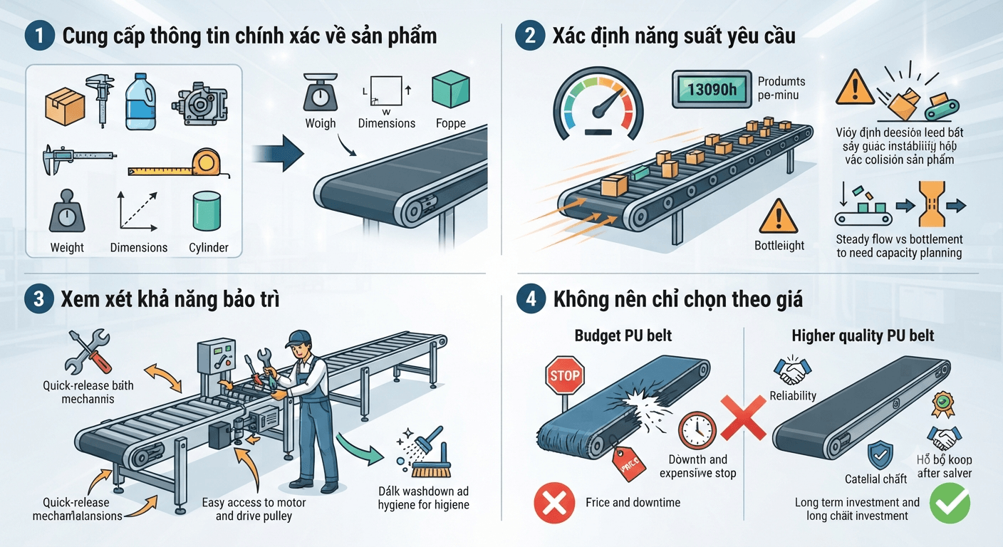  Những lưu ý quan trọng khi chọn băng tải PU