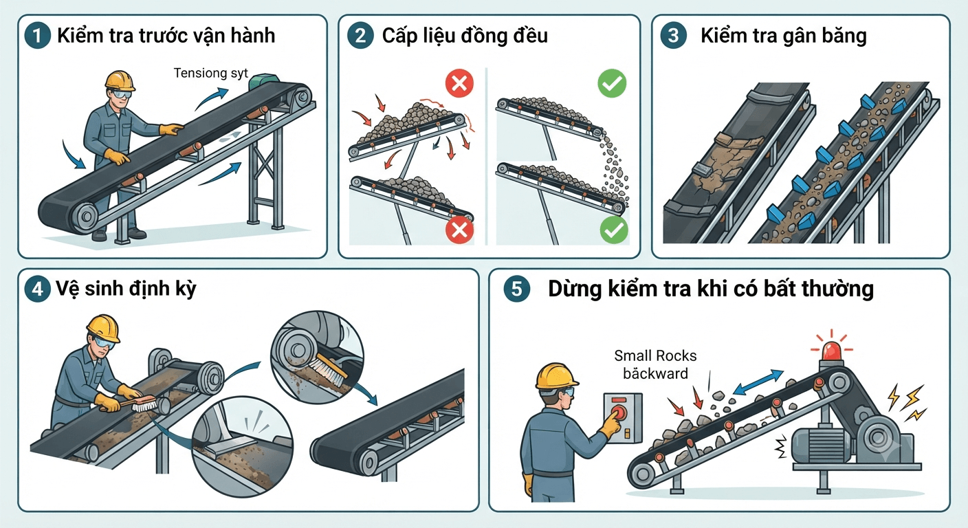 Lưu ý khi sử dụng băng tải cao su nghiêng