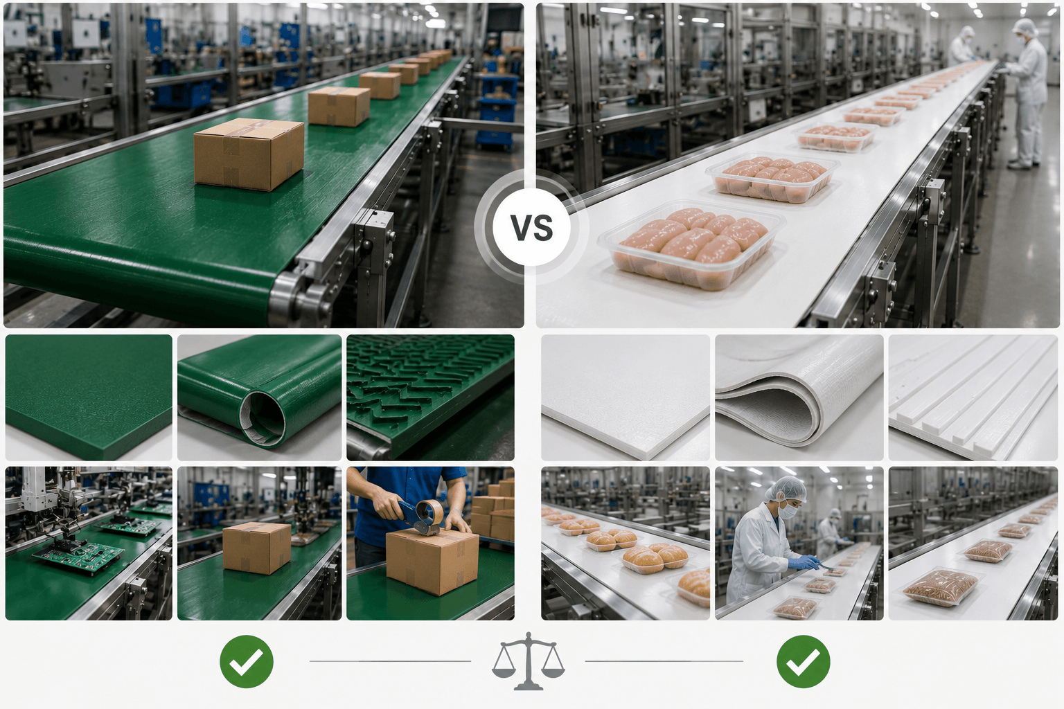 Nên chọn băng tải PVC xanh hay PVC trắng?