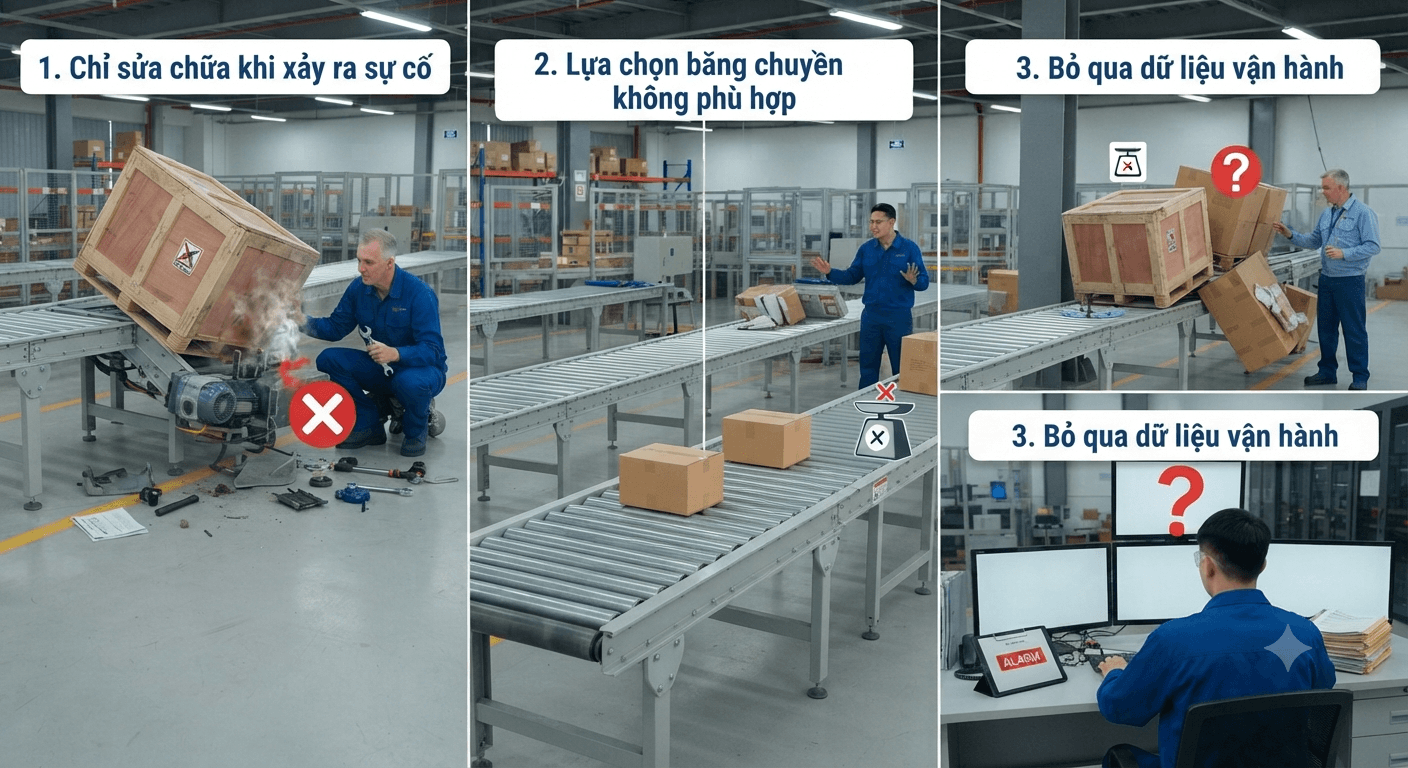 Những sai lầm làm giảm hiệu suất hoạt động băng chuyền