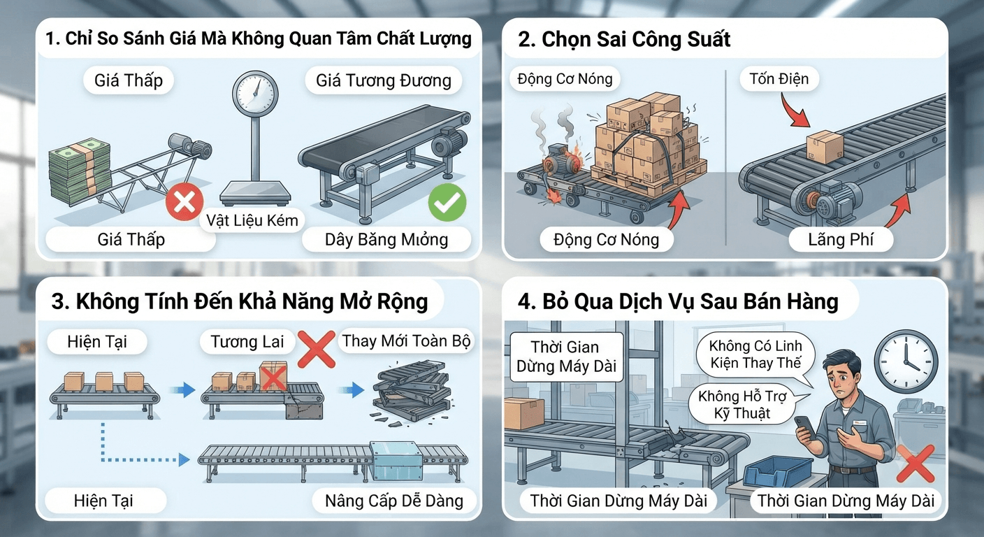 những sai lầm thường gặp khi mua băng tải giá rẻ