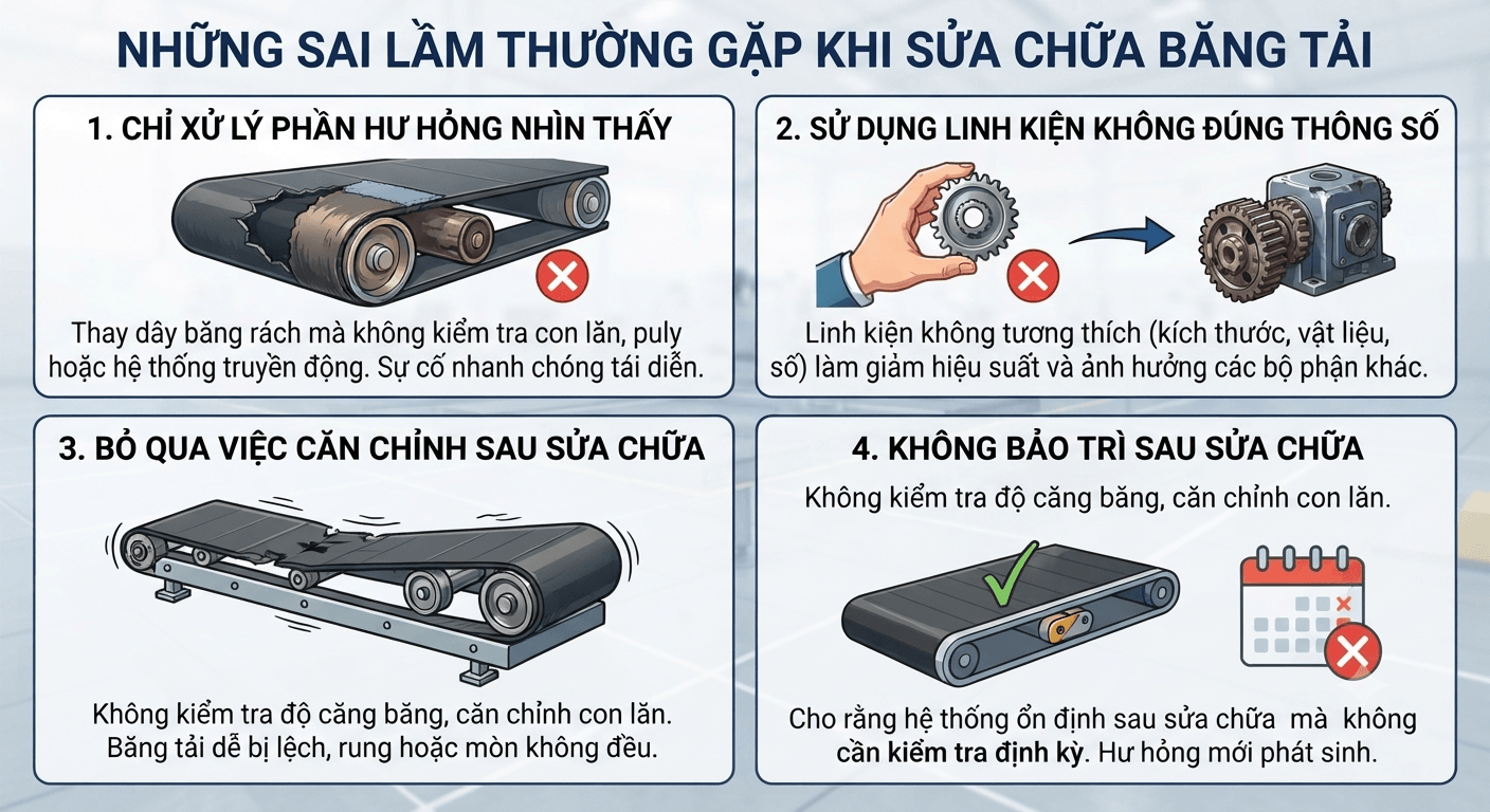 những sai lầm thường gặp khi sửa chữa băng tải