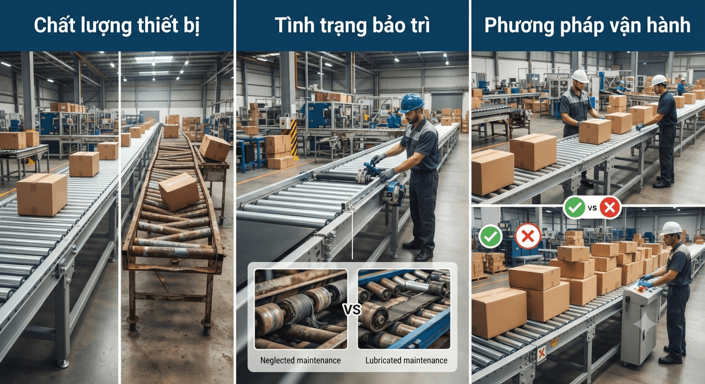 Những yếu tố ảnh hưởng đến hiệu suất hoạt động của băng chuyền