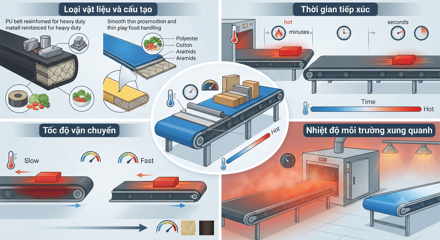 Những yếu tố ảnh hưởng đến khả năng chịu nhiệt của băng tải PU