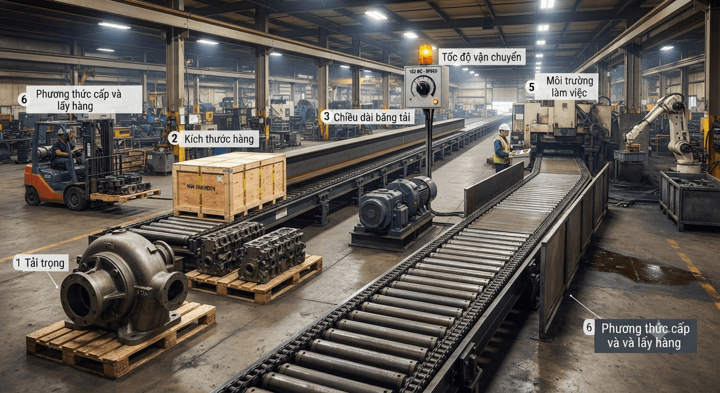 Những yếu tố cần xác định khi thiết kế băng tải xích tải nặng