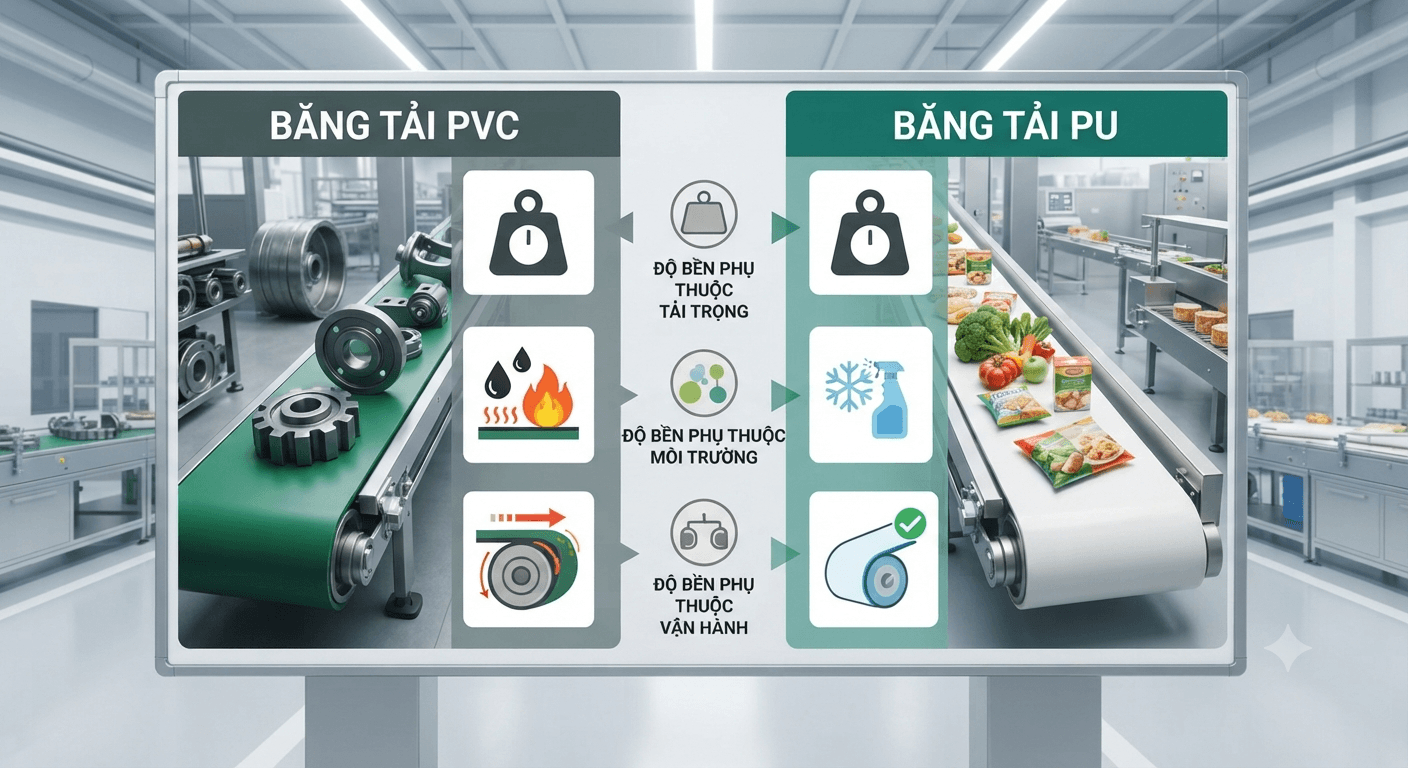 So sánh độ bền của băng tải PU và PVC