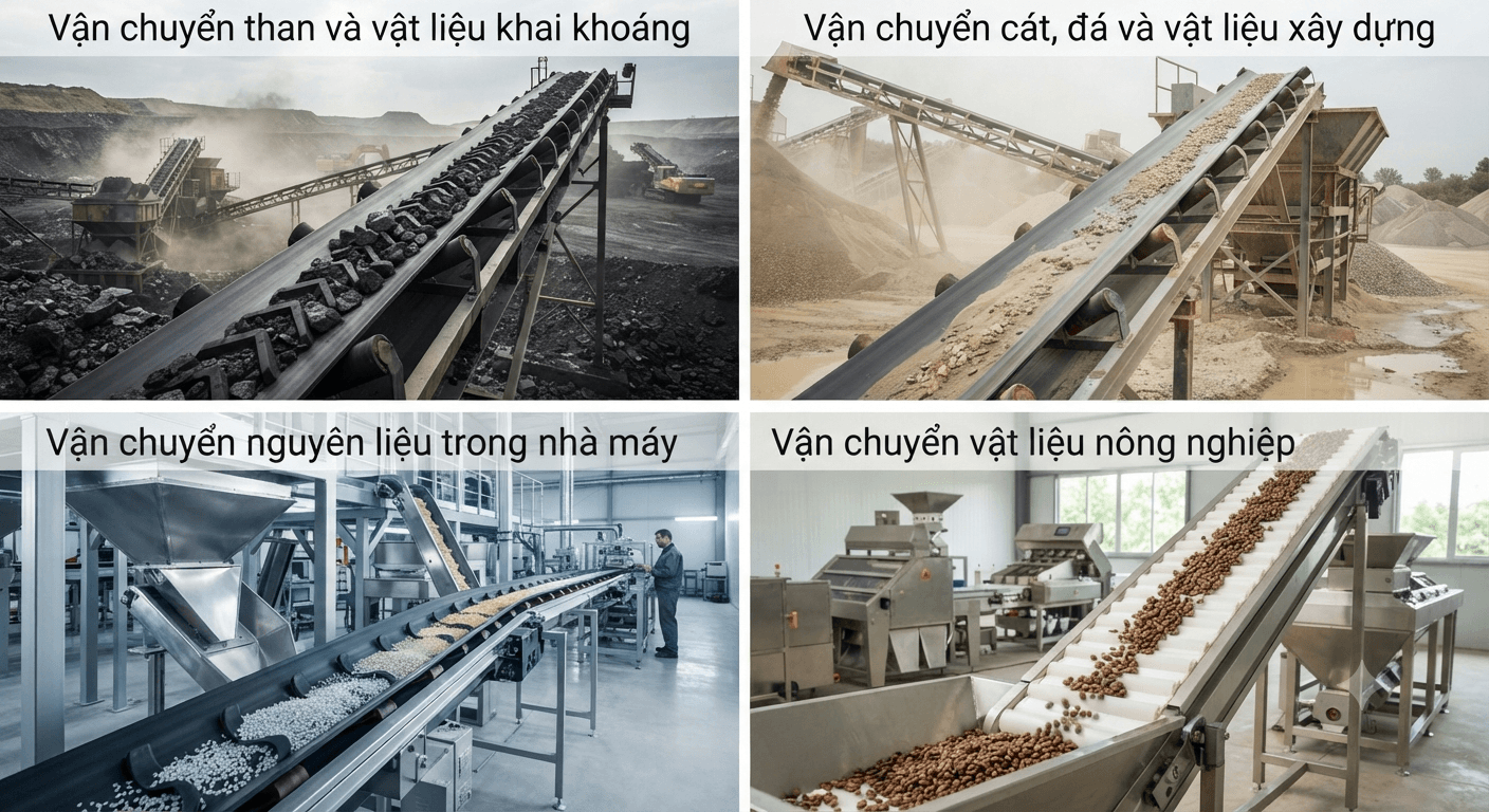 Ứng dụng của băng tải cao su gân