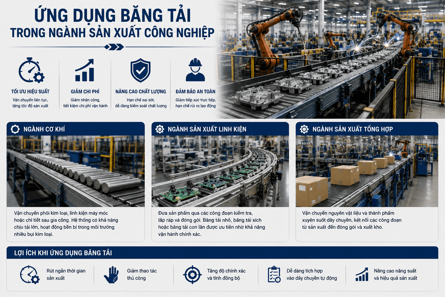 Ứng dụng băng tải trong ngành sản xuất công nghiệp
