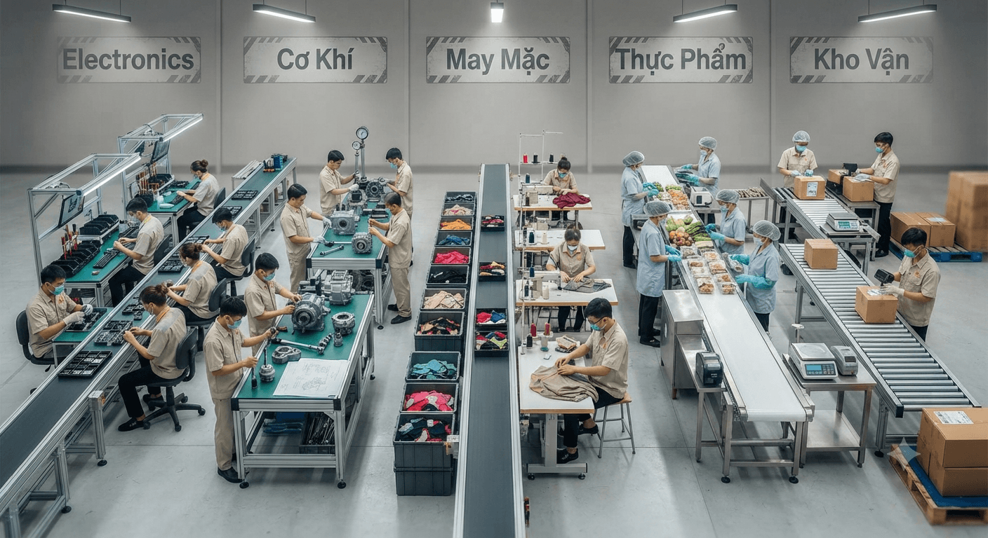 Ứng dụng của băng tải có bàn thao tác trong sản xuất