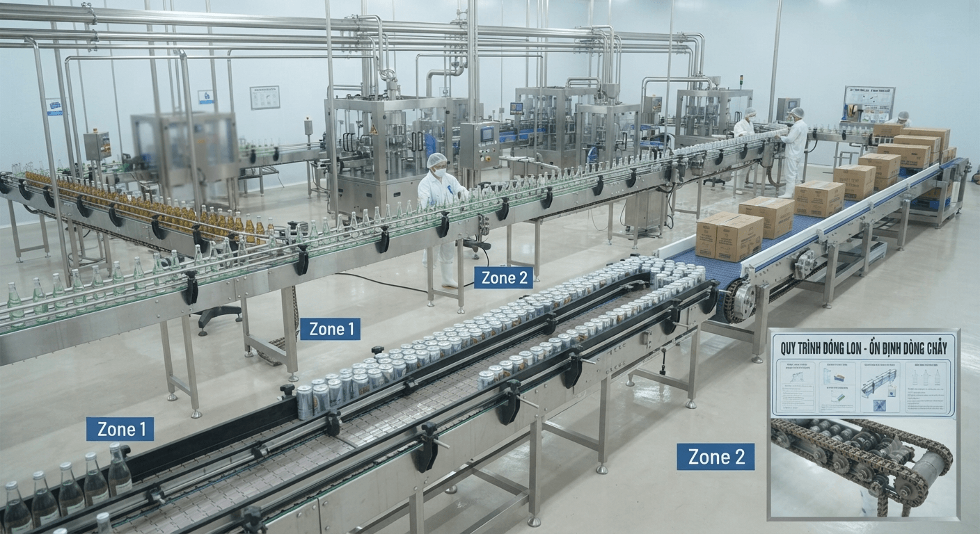 Ứng dụng của băng tải xích trong ngành thực phẩm và nước giải khát