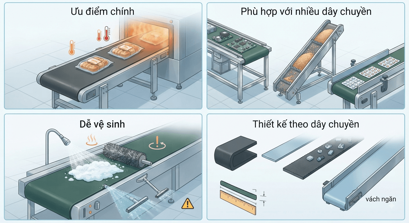Băng tải PVC chịu nhiệt có ưu điểm gì?