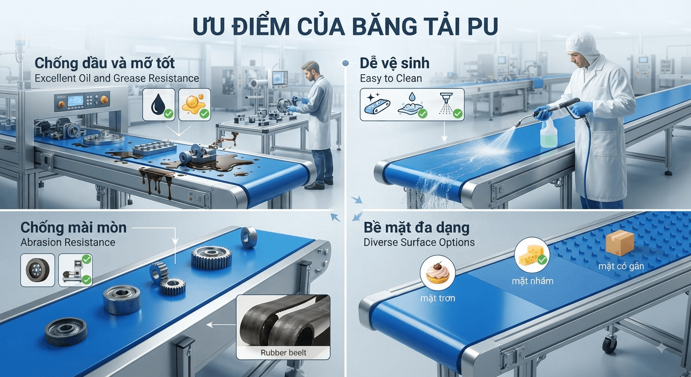 Ưu điểm của băng tải PU