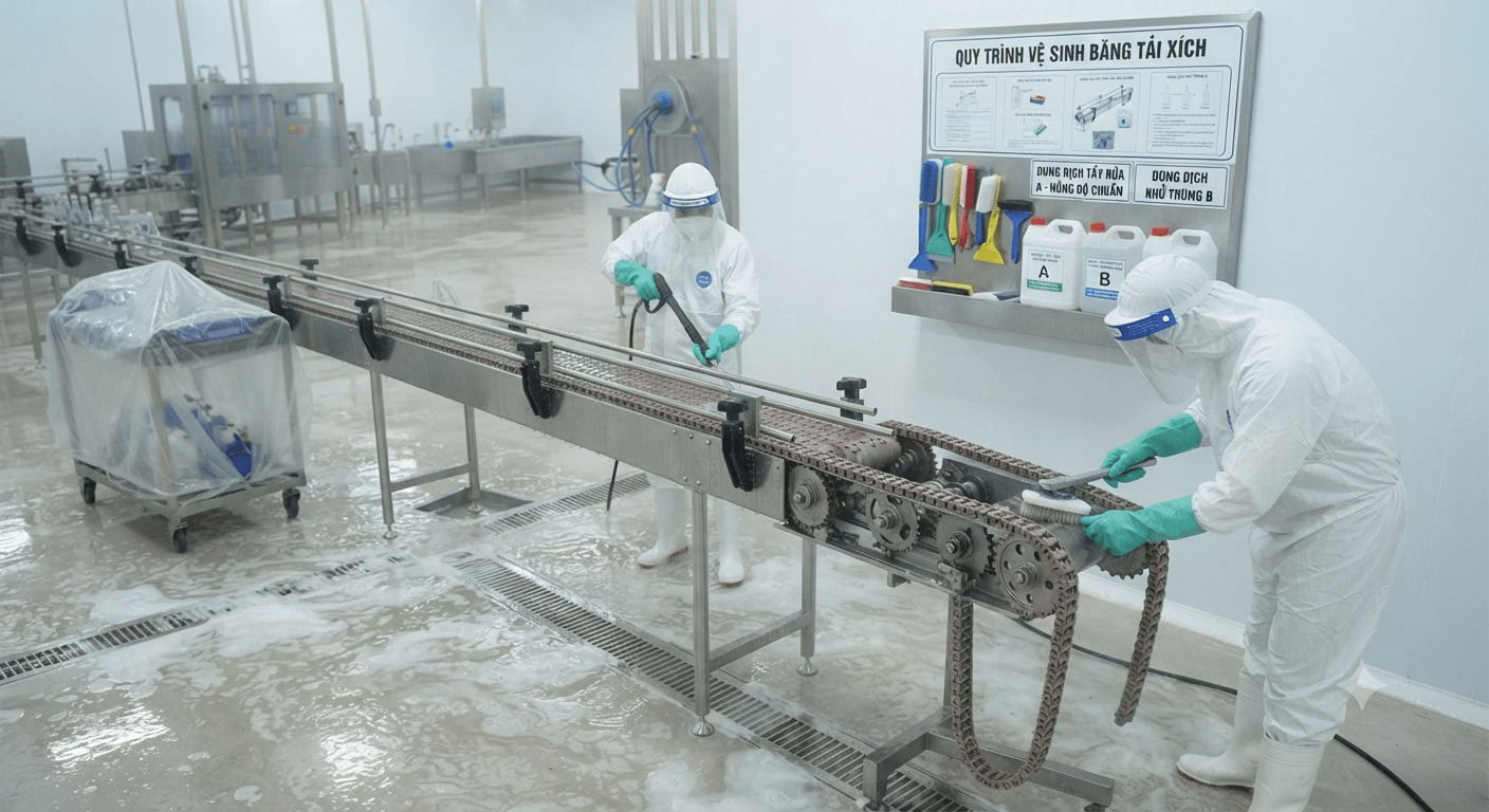 Yêu cầu vệ sinh đối với băng tải xích