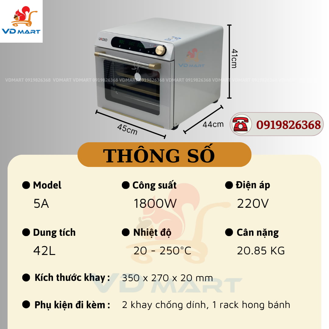 Lò nướng đối lưu 42l UKOEO 5A Thông số kỹ thuật