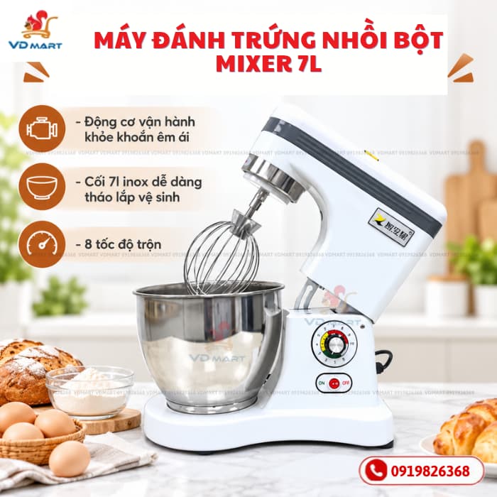 Máy đánh trứng nhồi bột Mixer 7l B7