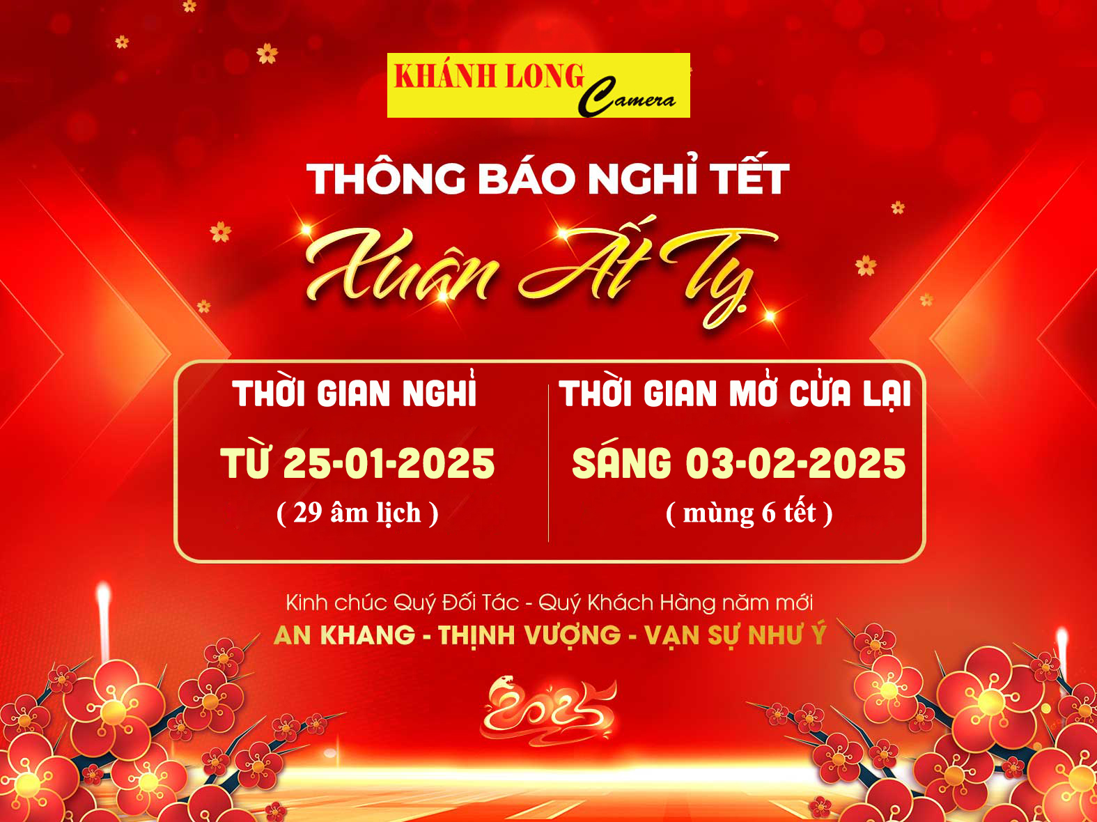 🌼 THÔNG BÁO NGHỈ TẾT NGUYÊN ĐÁN 2025 - Khánh Long Camera 🌼