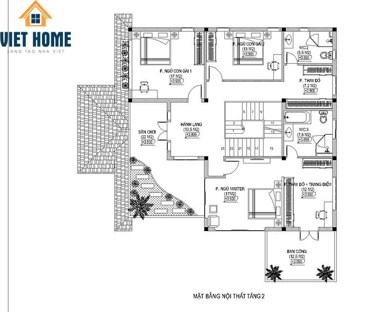 thiết kế biệt thự mái thái 2 tâng