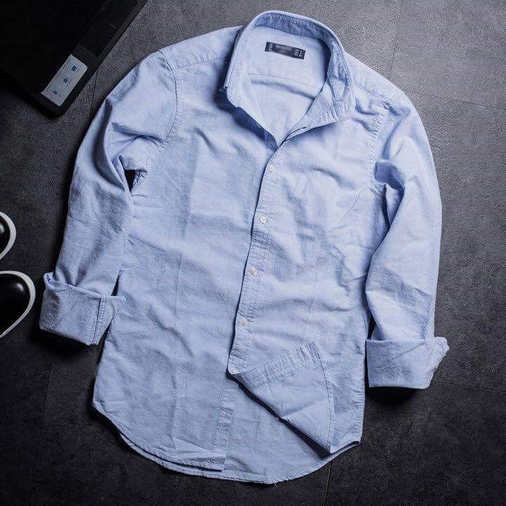 Áo Sơ Mi Oxford Viền Chân Cổ ASM018 Màu Xám  4MEN