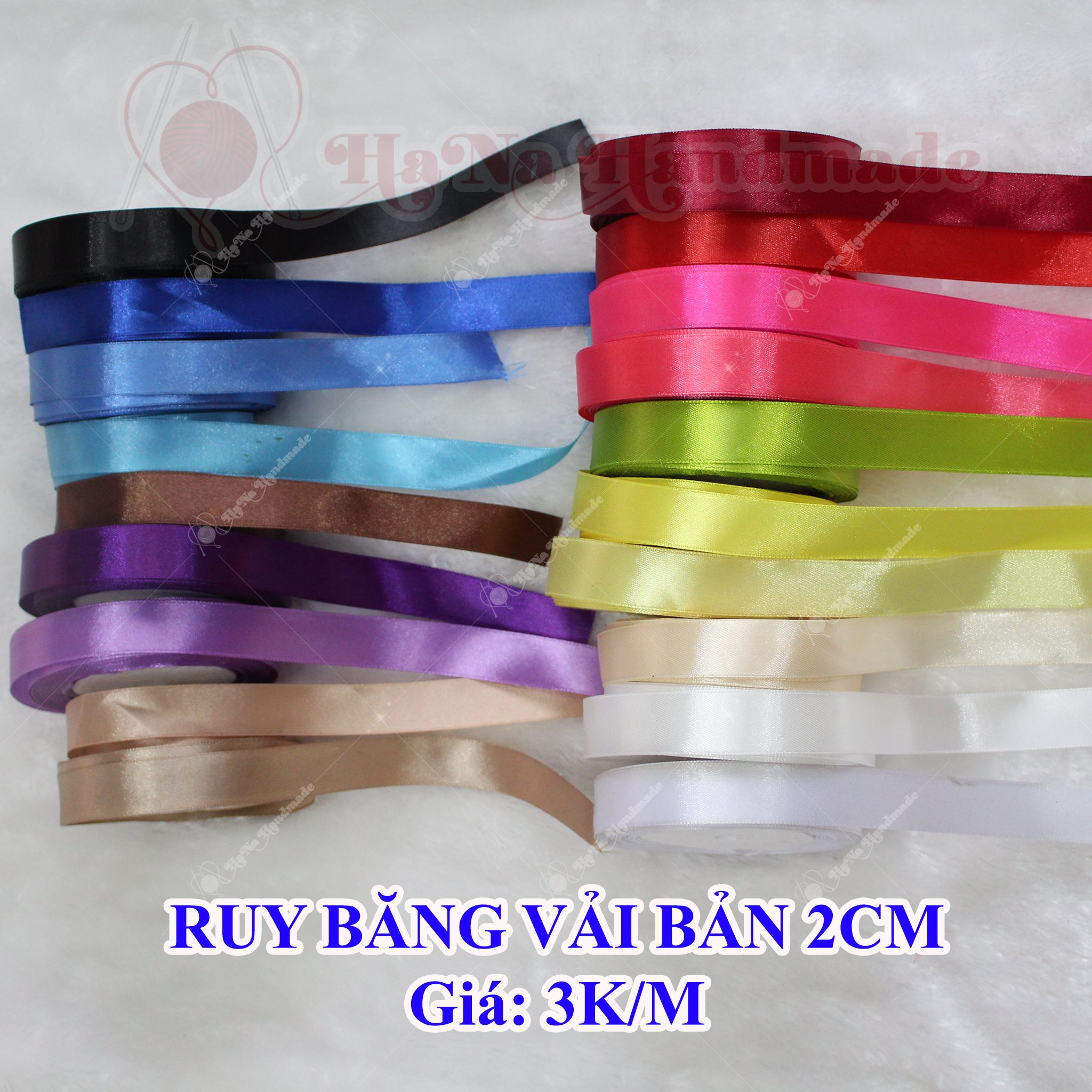 Ruy băng vải trơn bản 2cm 3k/mét
