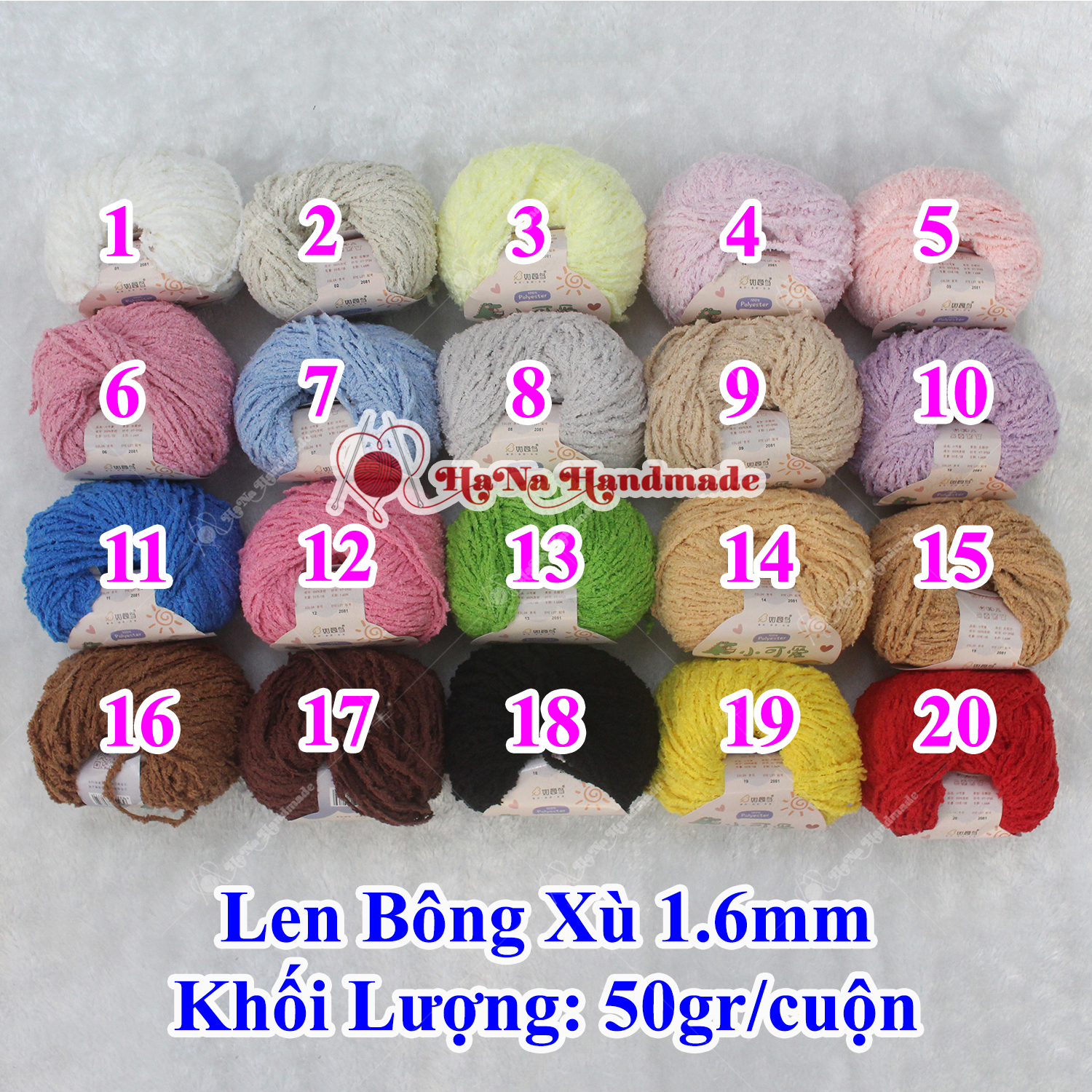 Len Bông Xù Xiaoke 1.6mm- 50g/cuộn