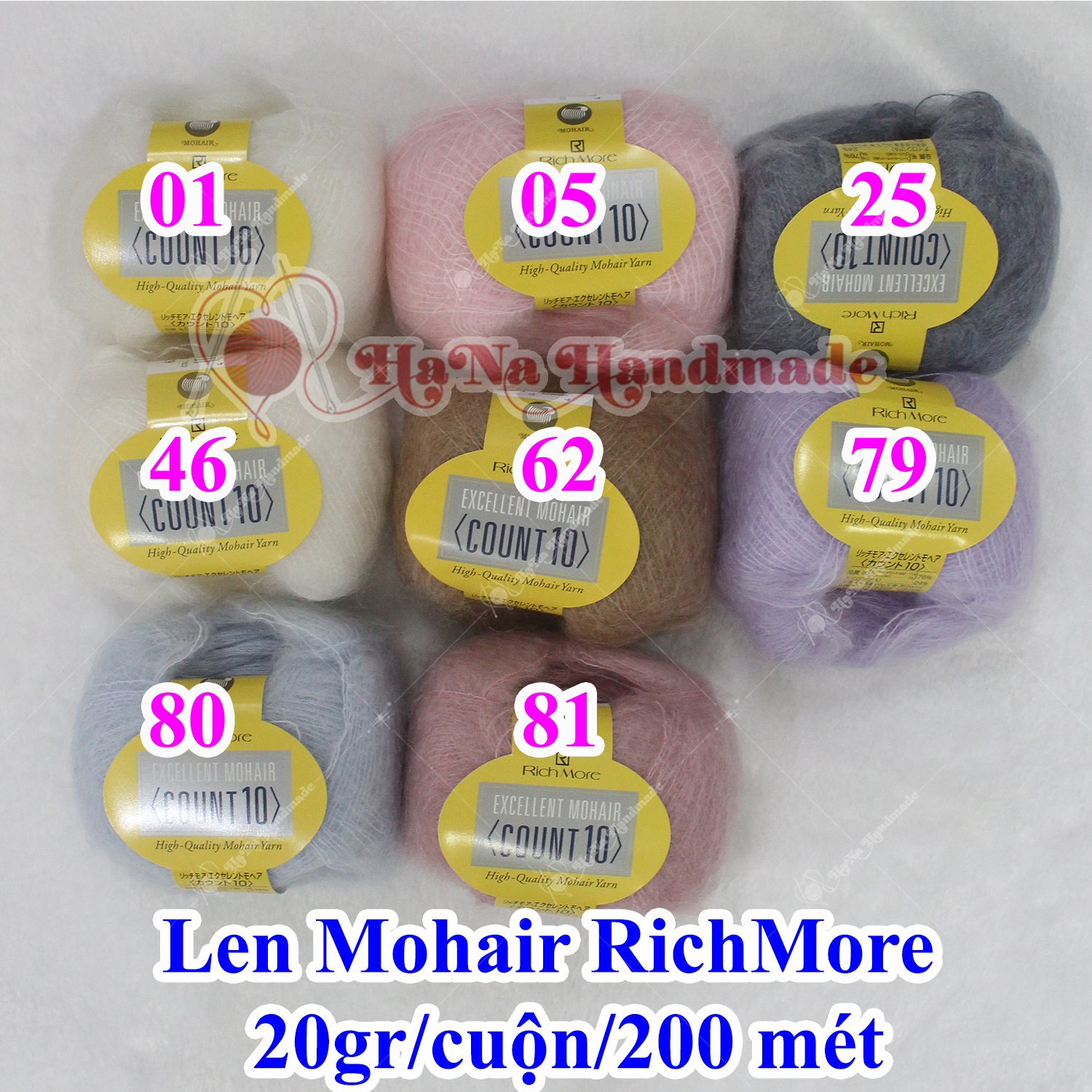 Len Mohair Richmore trơn 190k/ cuộn 20gam ~ 200 mét