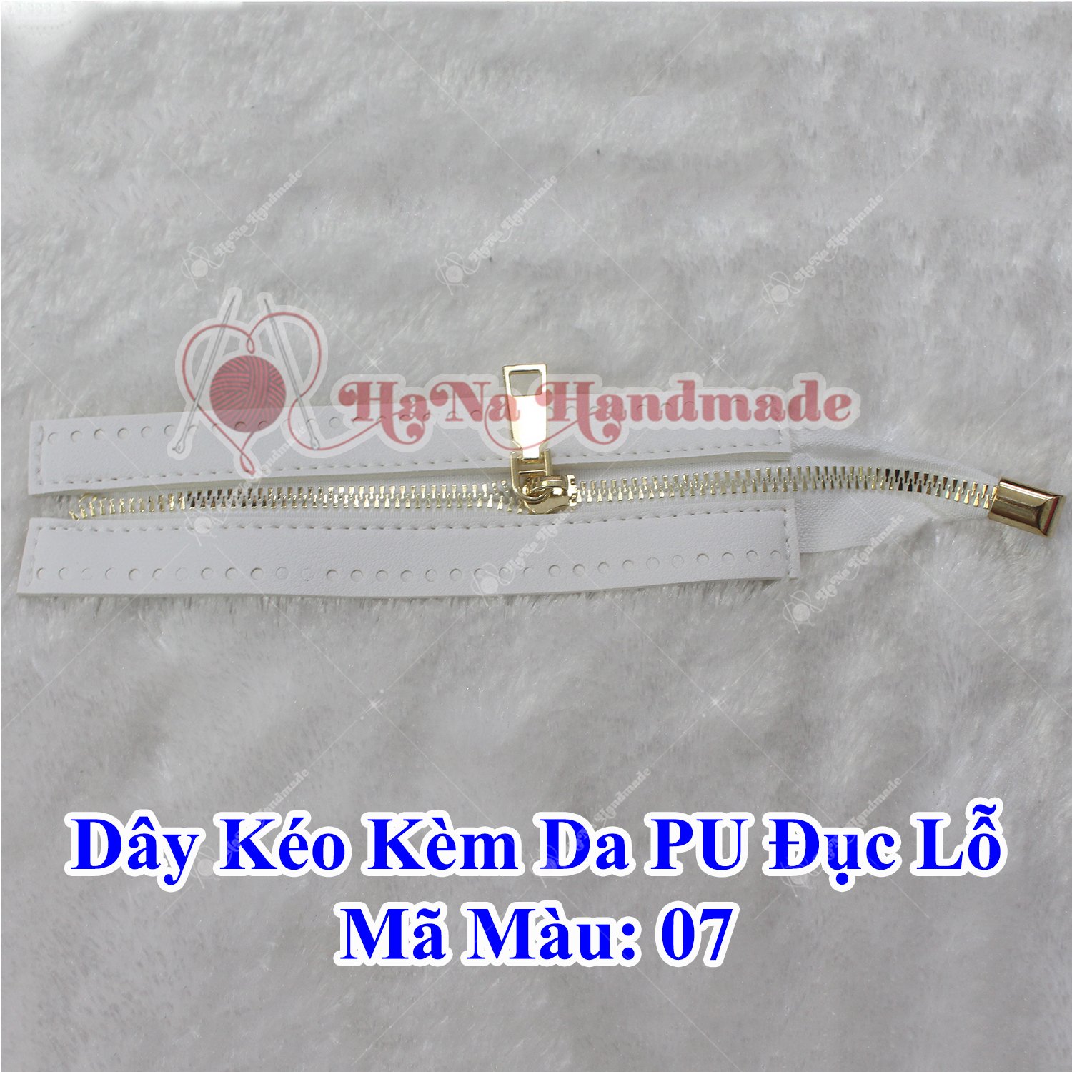 Đoạn dây kéo kèm da Pu đục lỗ 24cm