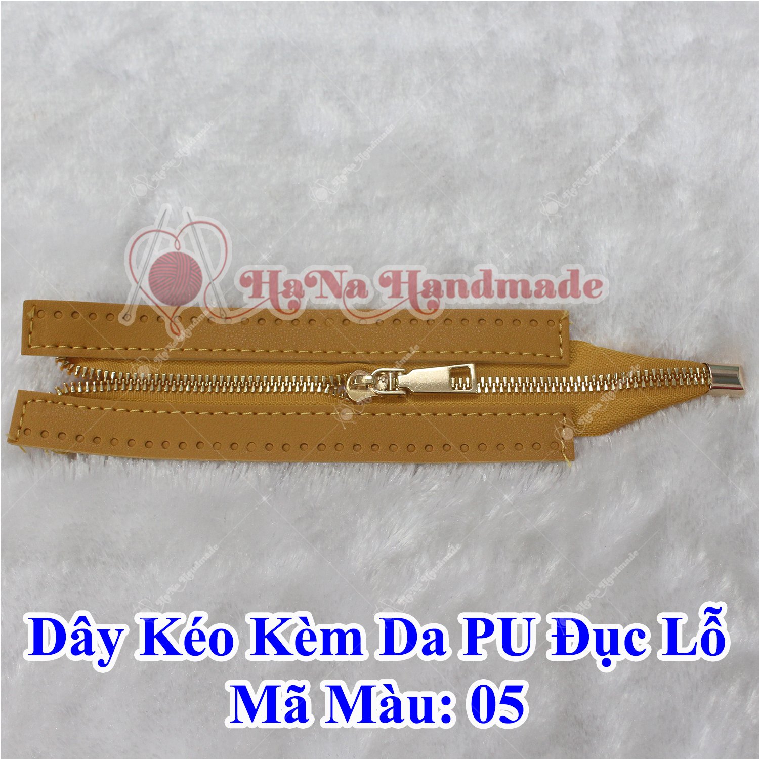 Đoạn dây kéo kèm da Pu đục lỗ 24cm