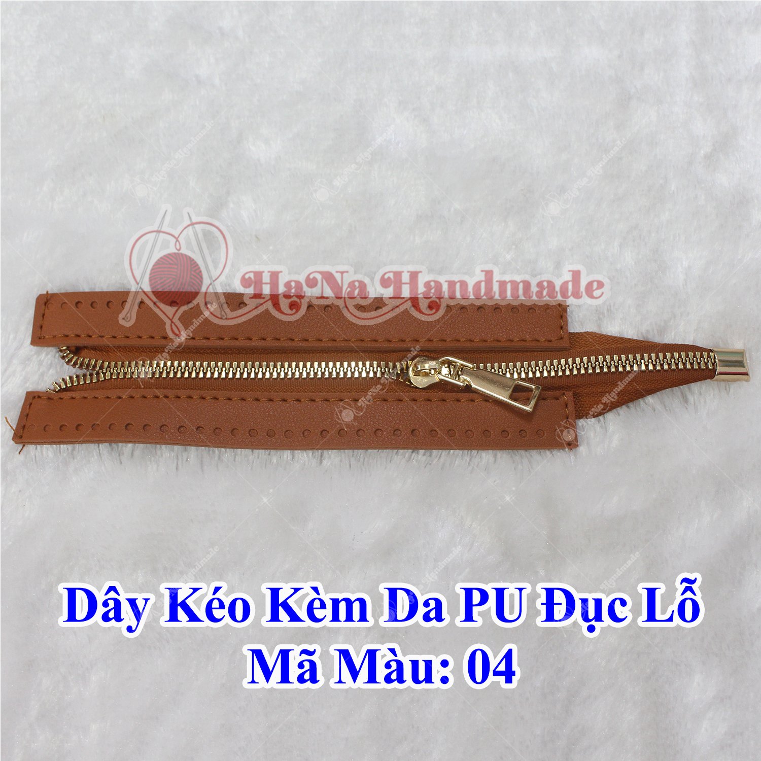 Đoạn dây kéo kèm da Pu đục lỗ 24cm