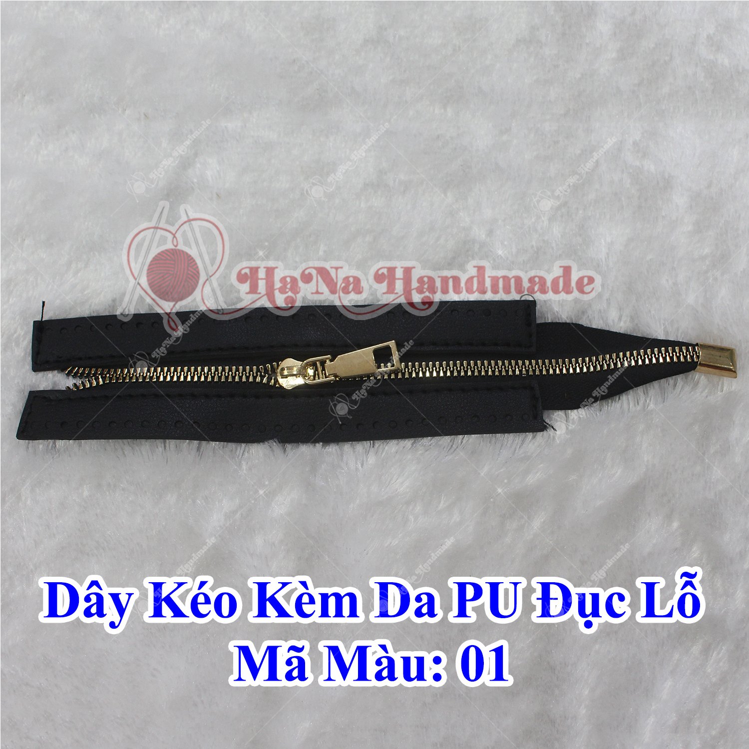 Đoạn dây kéo kèm da Pu đục lỗ 24cm