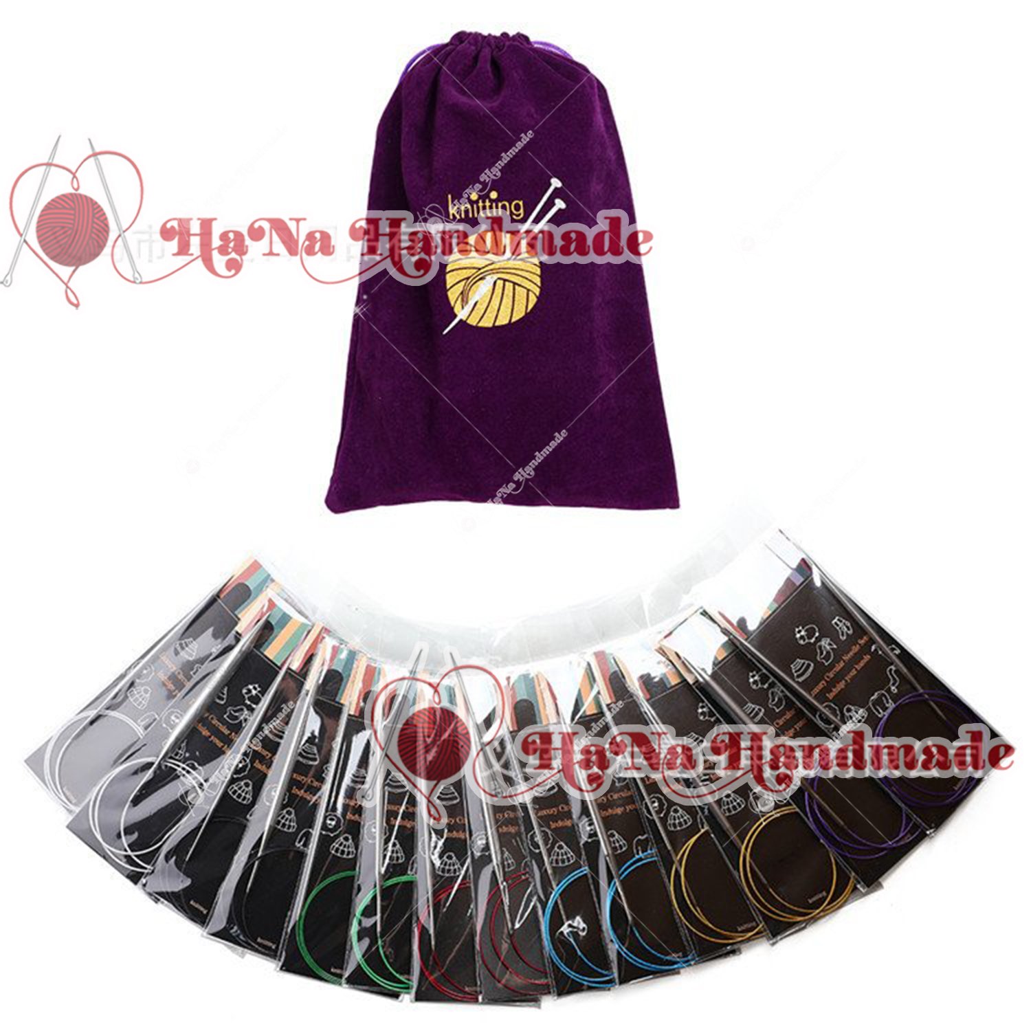 Bộ kim đan vòng inox kèm túi vải