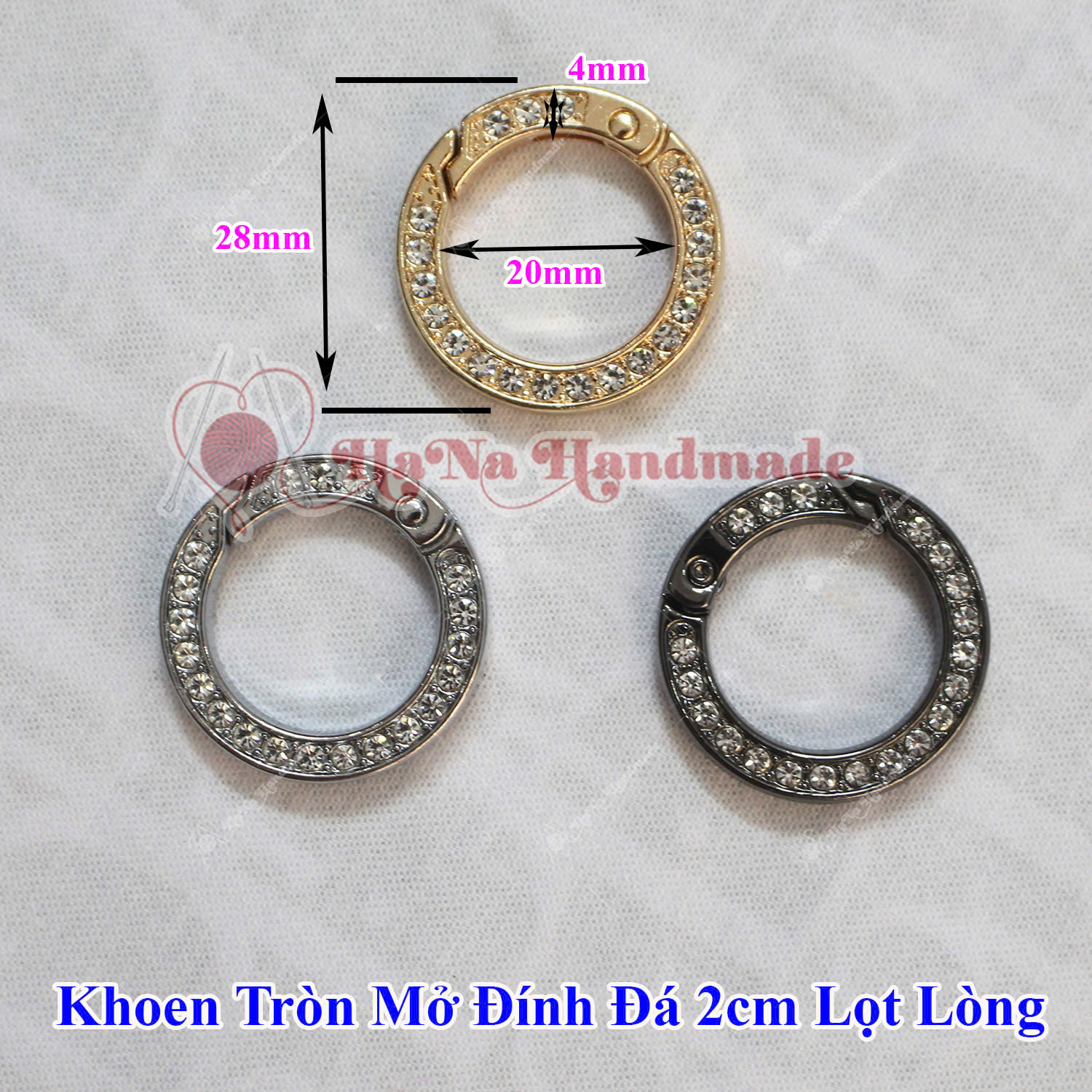 Khoen tròn mở đính đá 2cm (lọt lòng)