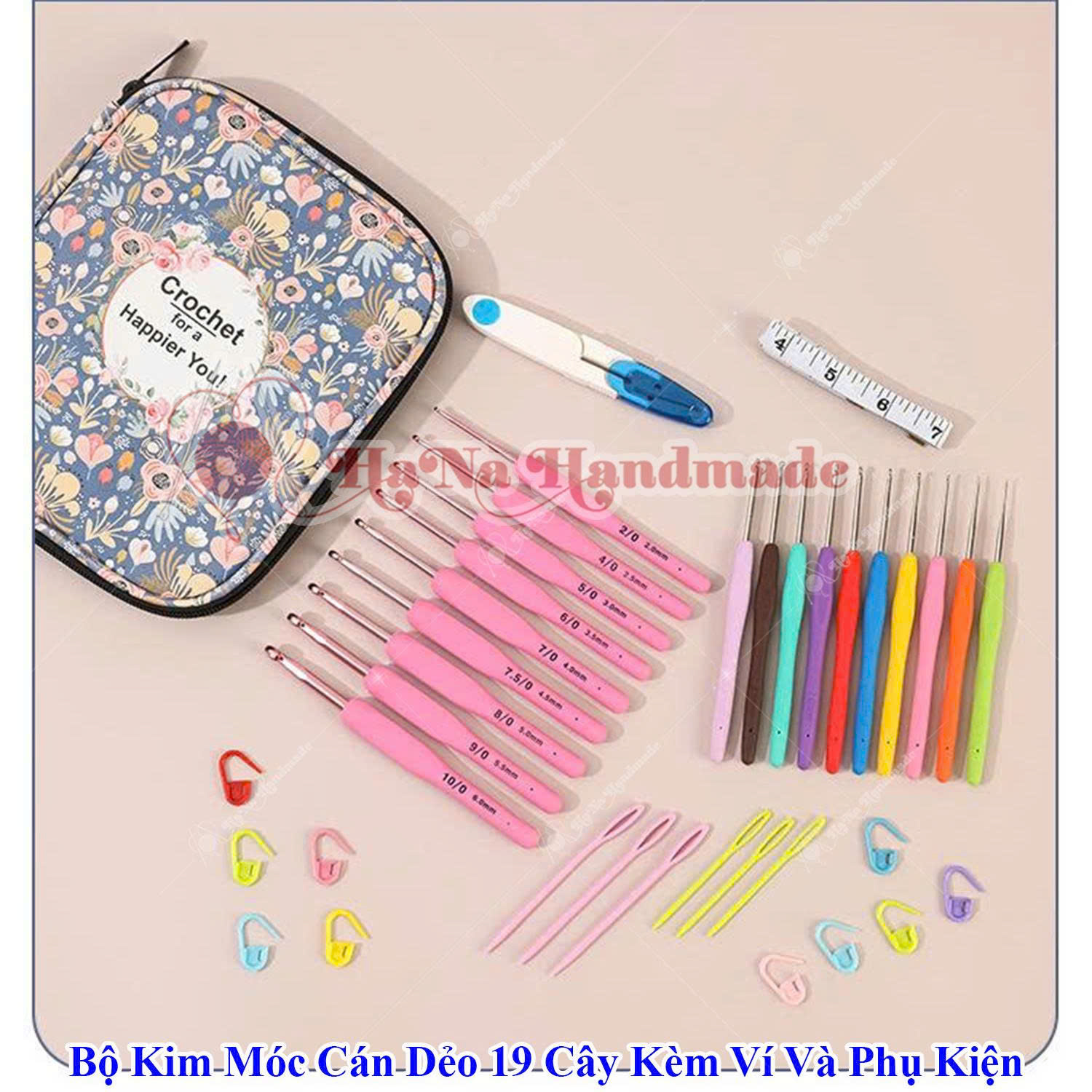 Bộ kim móc cán dẻo 19 cây kèm ví và phụ kiện