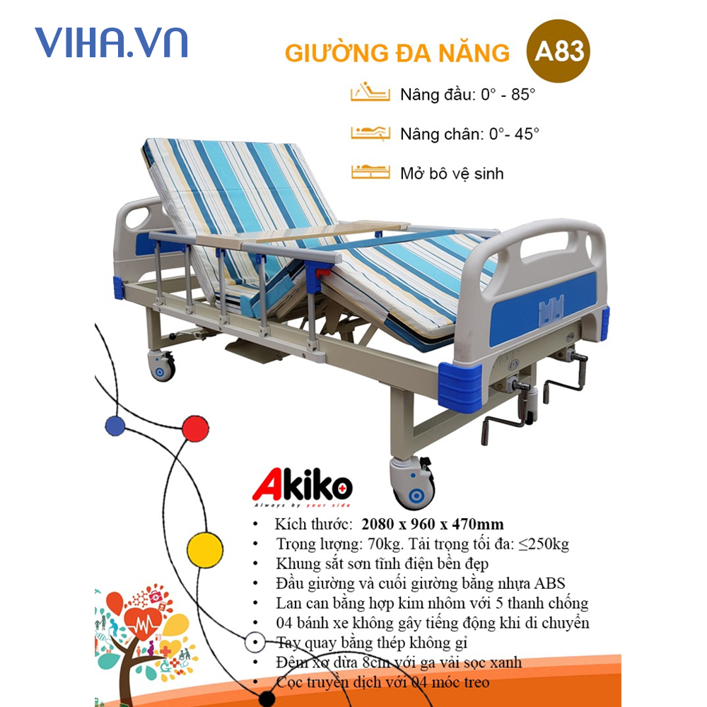 Giường Bệnh Nhân Akiko A83- Giường Y Tế 3 Tay Quay