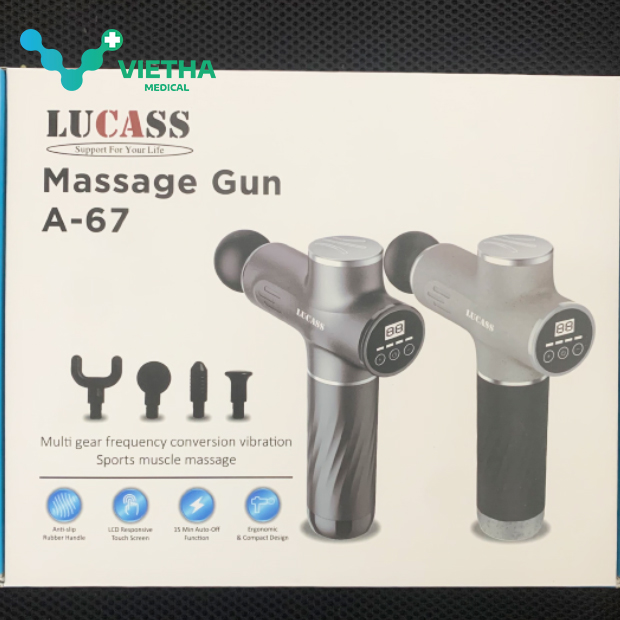 Máy Massage cầm tay Lucass GUN A67 - 4 đầu thay thế, 6 chế độ