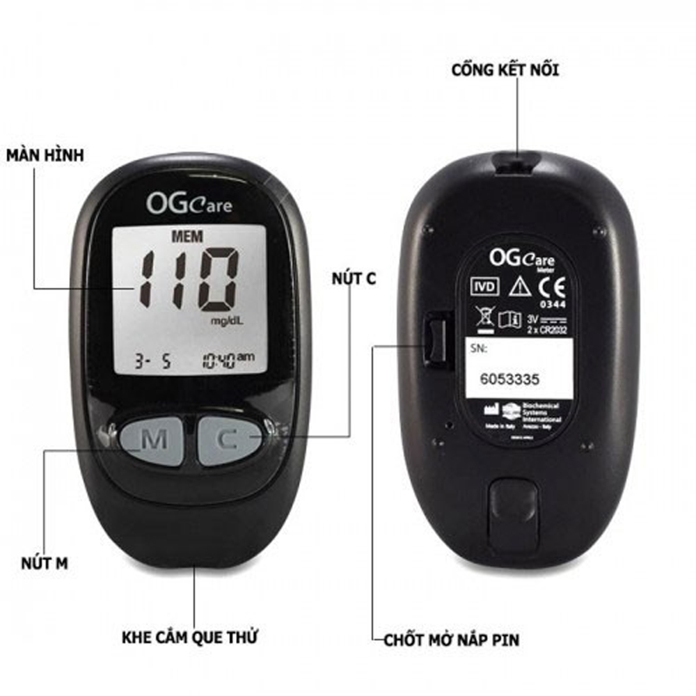 Máy Đo Đường Huyết OGCare Nhập Ý tặng 25 Que Thử Và 25 Kim