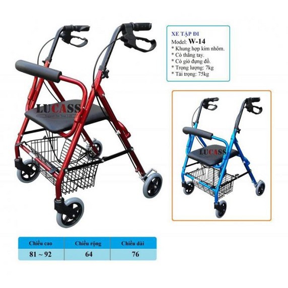Khung tập đi có phanh có giỏ hàng Lucass W14