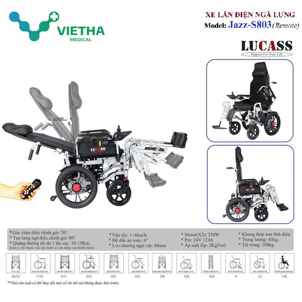 Xe Lăn Điện Lucass Jazz-S803 - Xe Điện Ngả Nằm