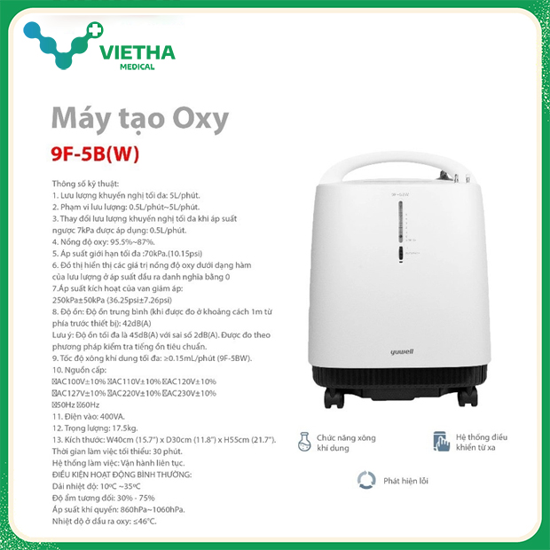 Máy tạo oxy cao cấp Yuwell 9F-5BW siêu êm ái