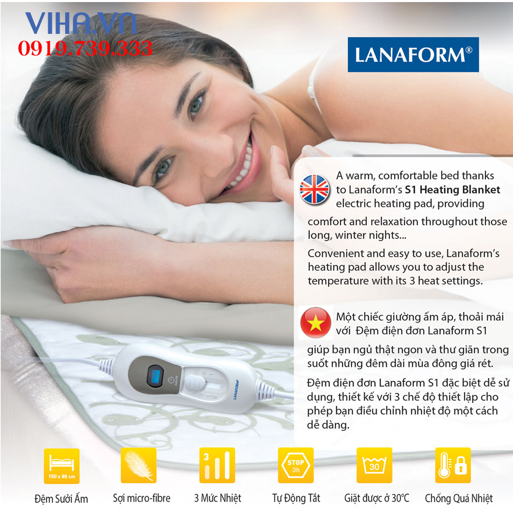 Đệm Điện Đôi Sưởi Ấm Lanaform S2 (160 x 140 cm)