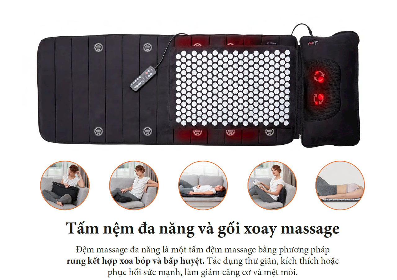 Dệm Massage Toàn Thân Lanaform Delight Có Gối Xoa Bóp Hồng Ngoại