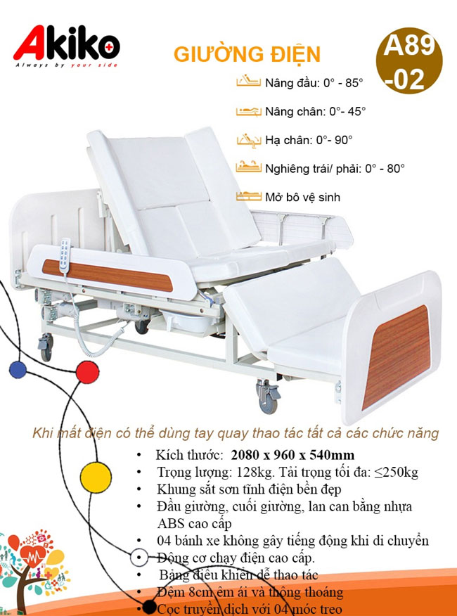 Giường y tế chạy điện cao cấp chống trượt ngã Akiko A89-02
