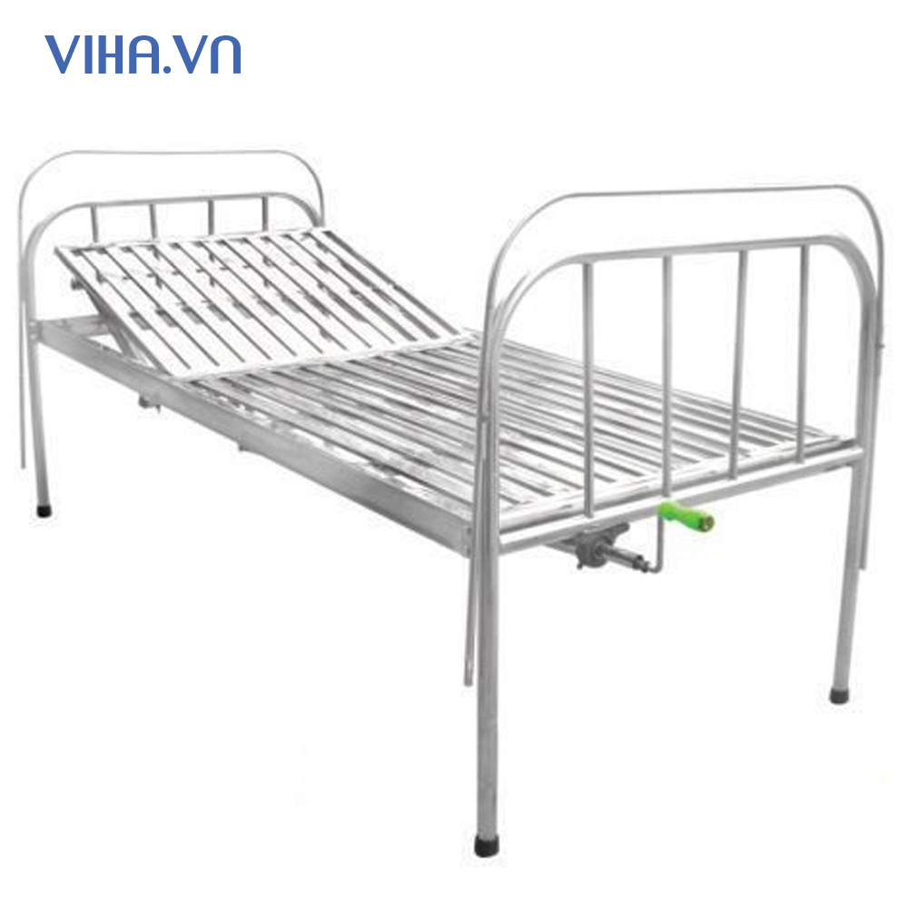 Giường Y Tế Inox 1 tay quay ( có đệm, bánh xe, thành bên , bô)