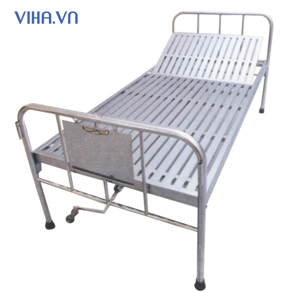 Giường Y Tế Inox 1 tay quay ( có đệm, bánh xe, thành bên , bô)